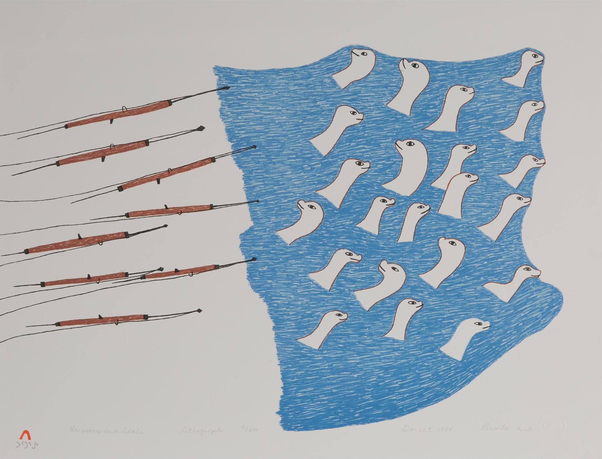Pudlo Pudlat (1916-1992) - Harpoons And Seals