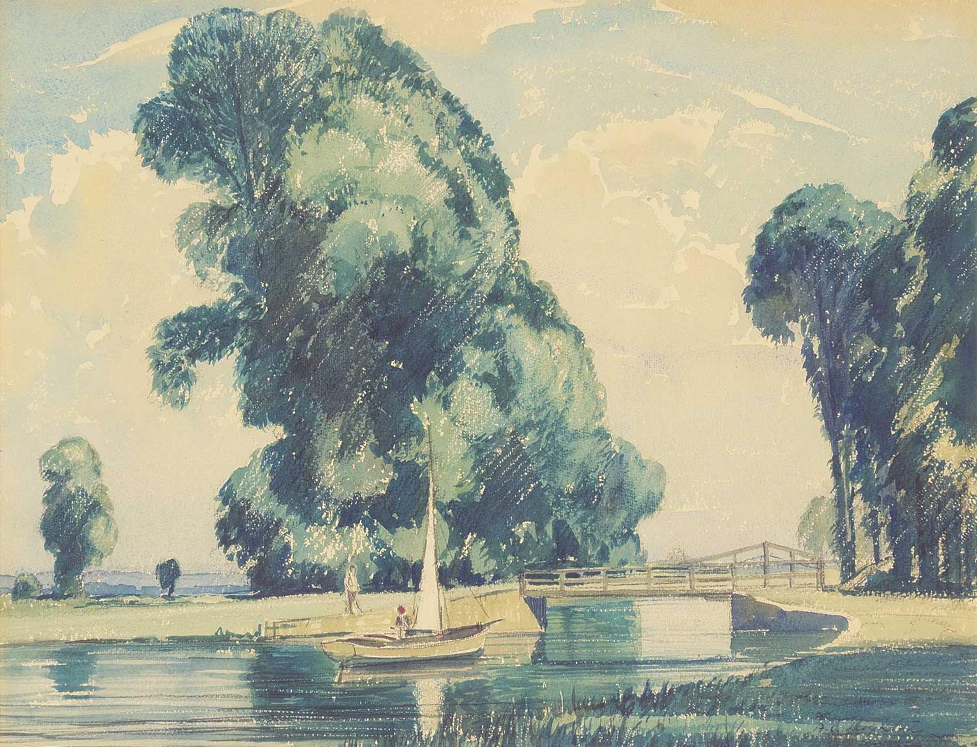 Alfred Crocker Leighton (1901-1965) - Untitled - Sailboat and the Loch