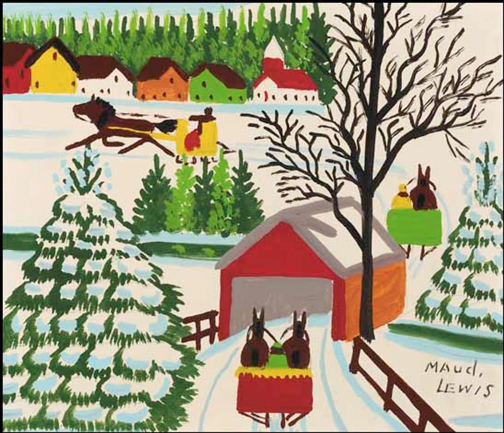 Maud Kathleen Lewis (1903-1970) - Sleighs and Covered Bridge