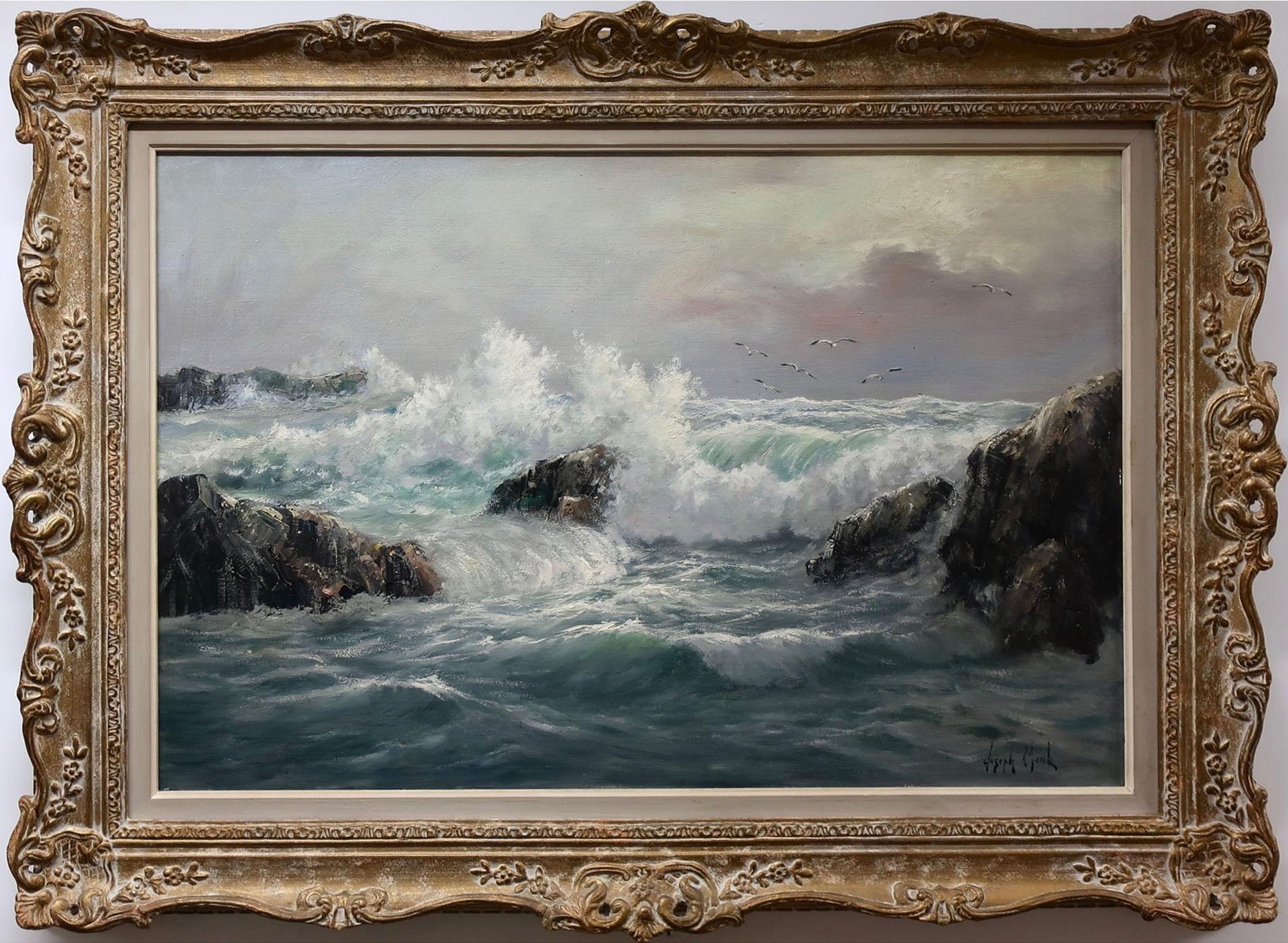 Joseph Monk (1908-1984) - Pounding Surf With Gulls