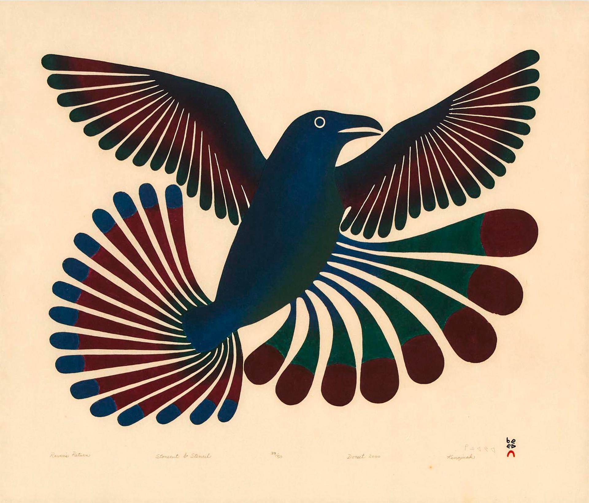 Kenojuak Ashevak (1927-2013) - Ravens Return, 2000