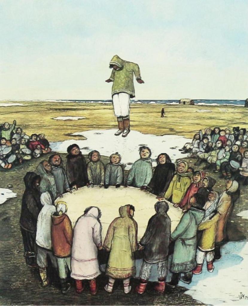 William Kurelek (1927-1977) - Sky Tossing At Alaska Whaling Elebrations; 1975