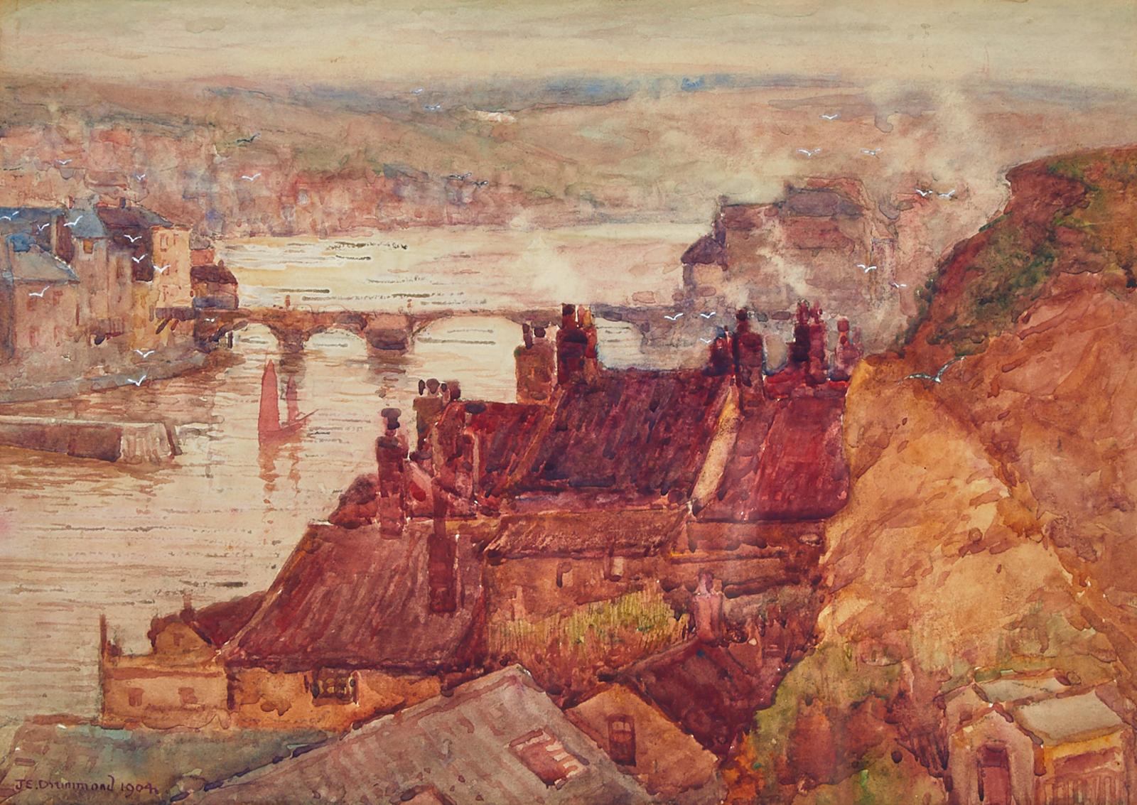 Julian E. Drummond (1824-1906) - Aqueduct And Coastal Cottages At Whitby, 1904
