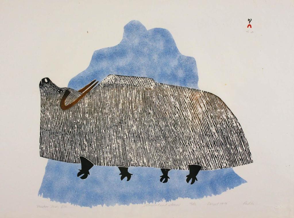 Pudlo Pudlat (1916-1992) - Muskox Near Ice; 1979