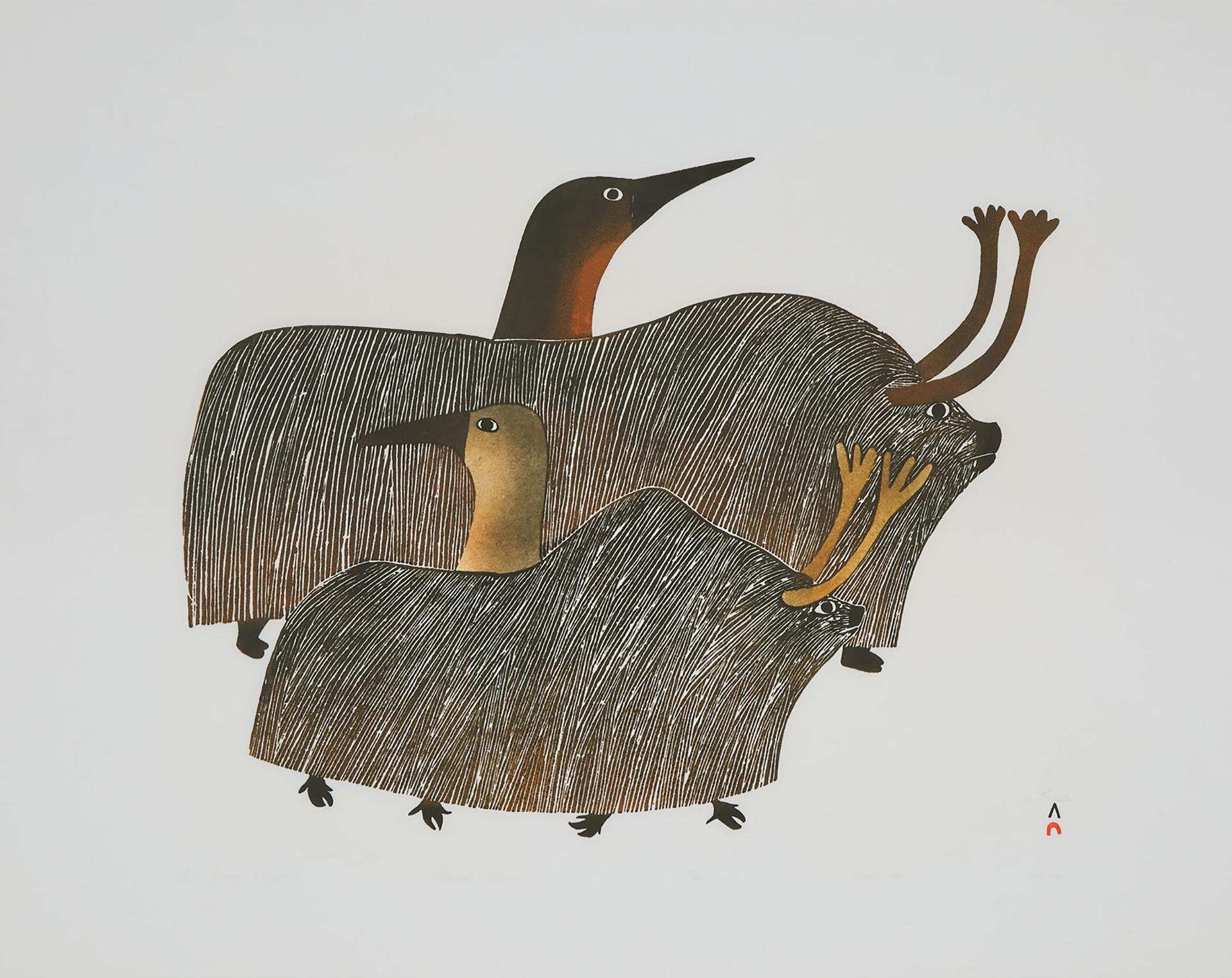 Pudlo Pudlat (1916-1992) - Loons Among Musox, 1985