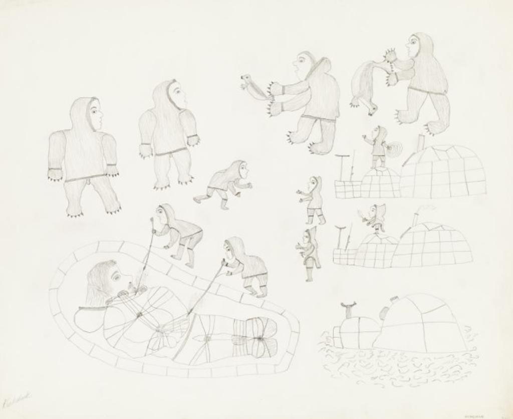 Kiakshuk (1886-1966) - Untitled (Killing a Giant, and Shamans)