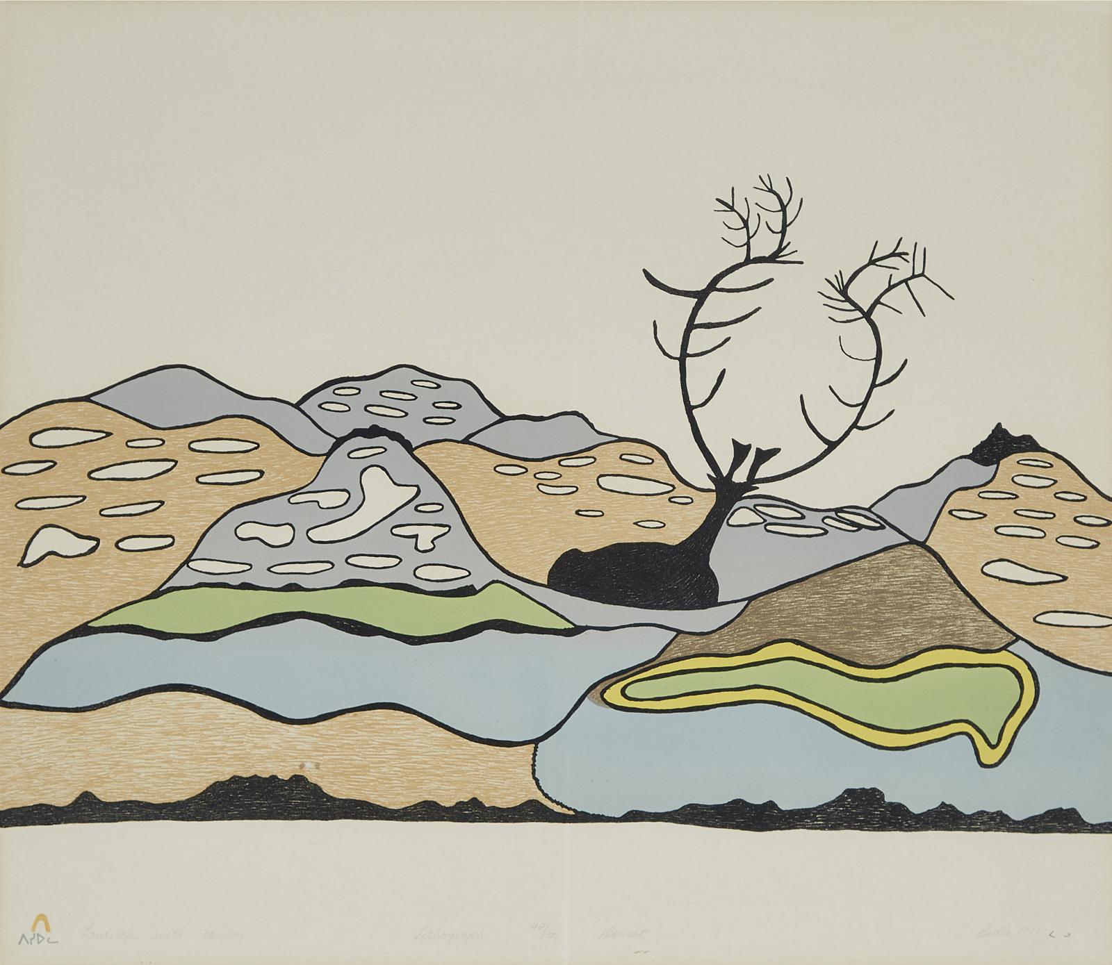 Pudlo Pudlat (1916-1992) - Landscape With Caribou