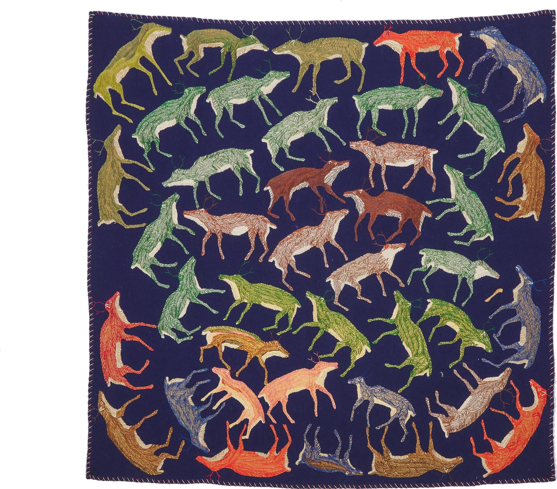 Elizabeth Angrnaqquaq (1916-2003) - Composition With Caribou, Ca. 1985
