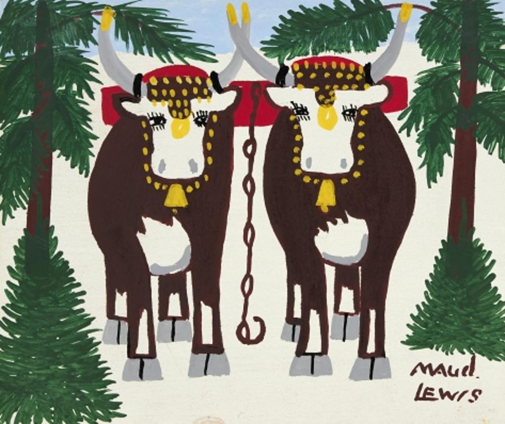 Maud Kathleen Lewis (1903-1970) - Oxen in Winter Landscape