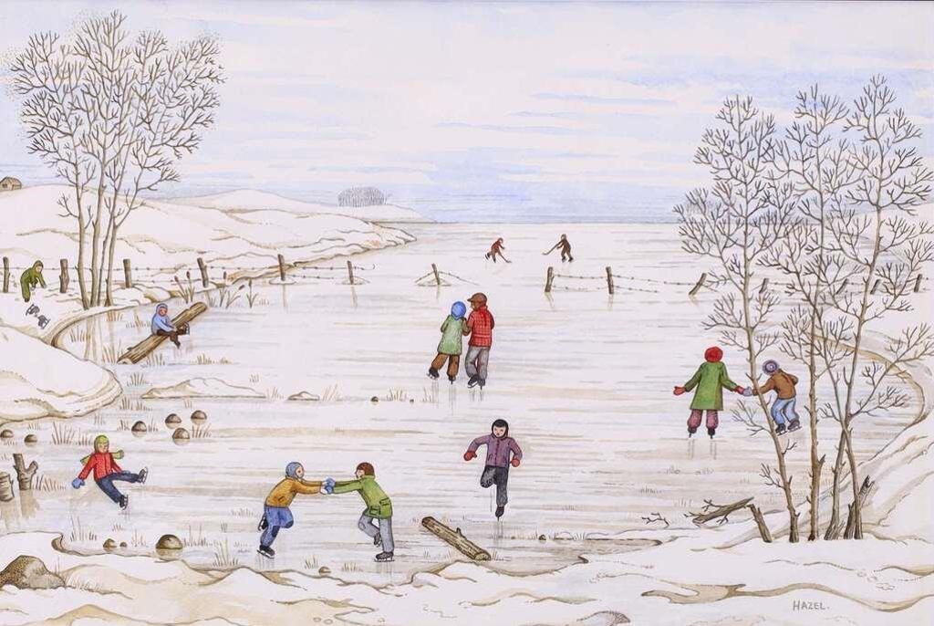 Hazel Georgina Litzgus (1927) - Skaters On A Frozen Pond