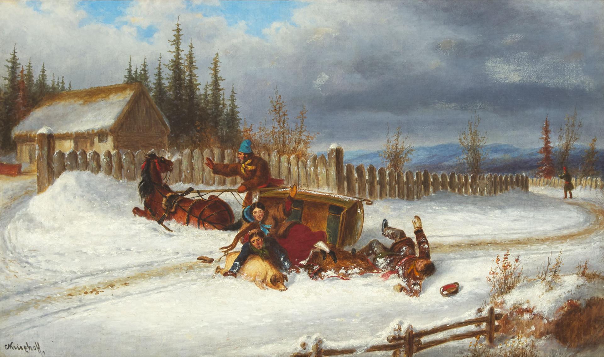 Cornelius David Krieghoff (1815-1872) - A Spill On The Road