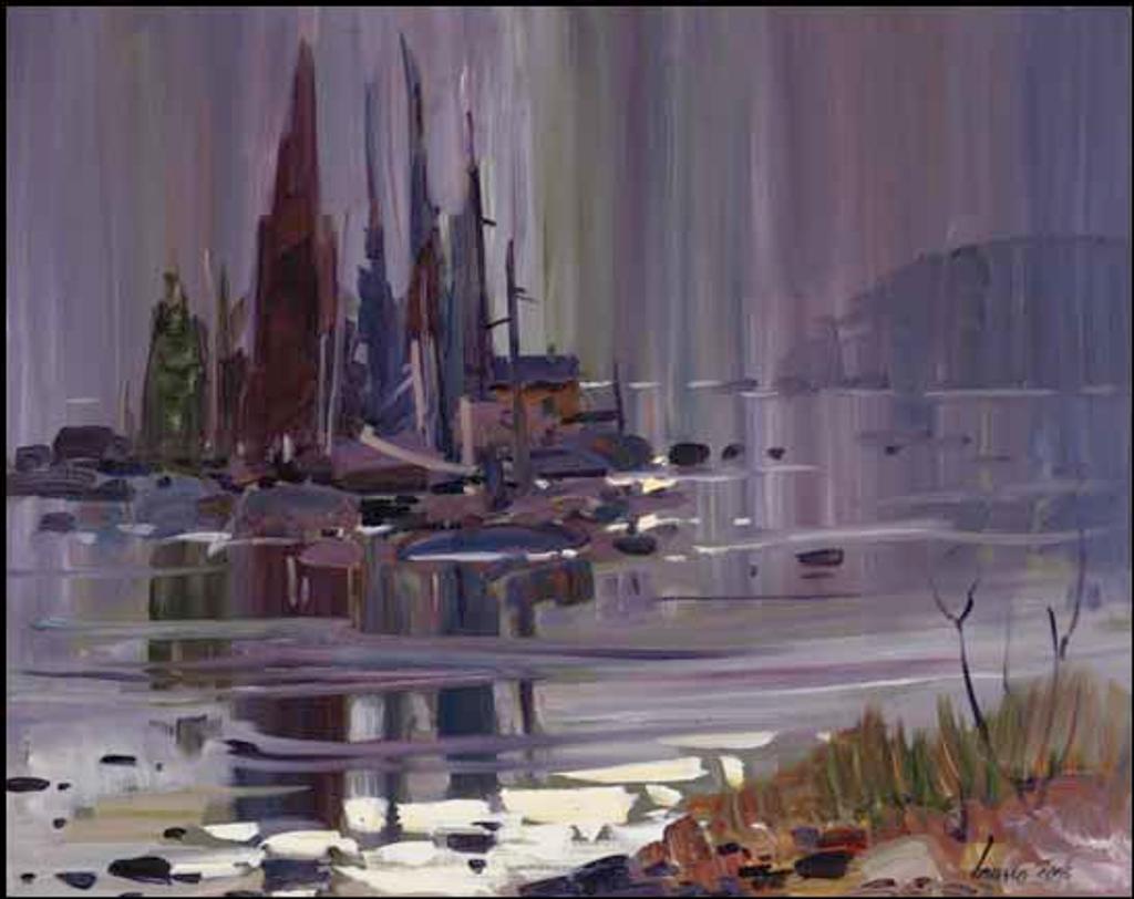 Bruno Cote (1940-2010) - Brume avec lumières, Baie Comeau