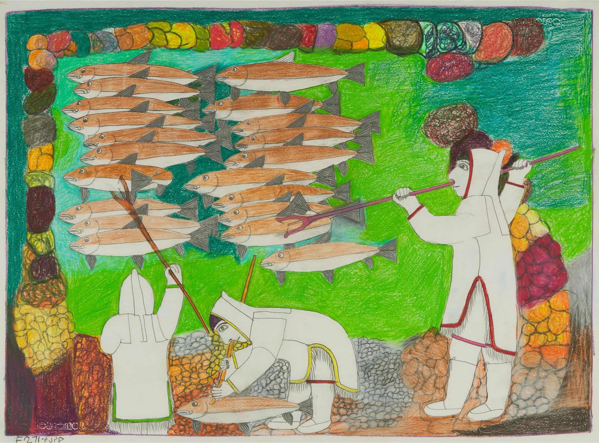 Janet Kigusiuq (1926-2005) - Untitled (Hunting At The Fishing Weir)