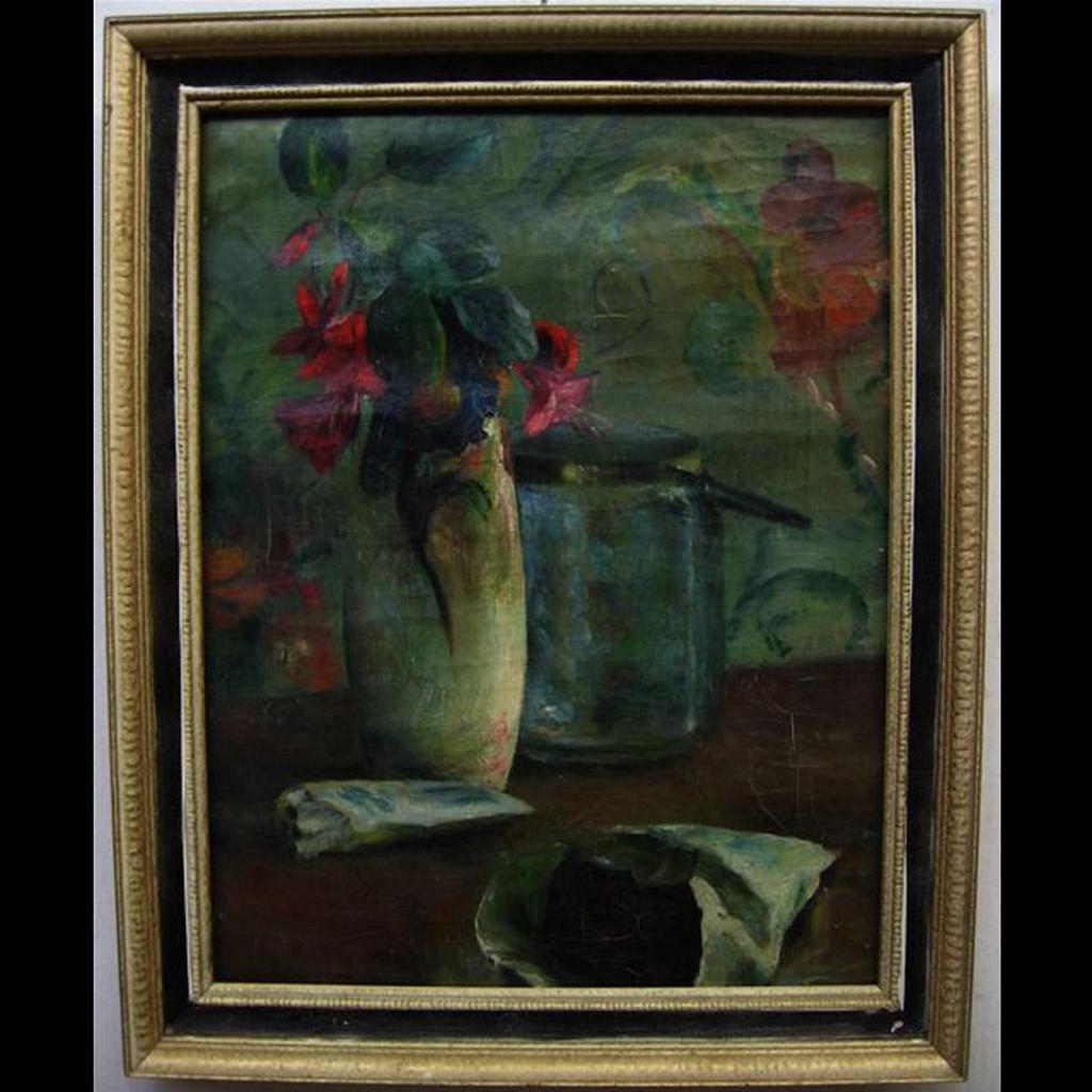 August Ibing (1878) - Still Life Of Spring Flowers In A Vase With Glass Jar On A Table