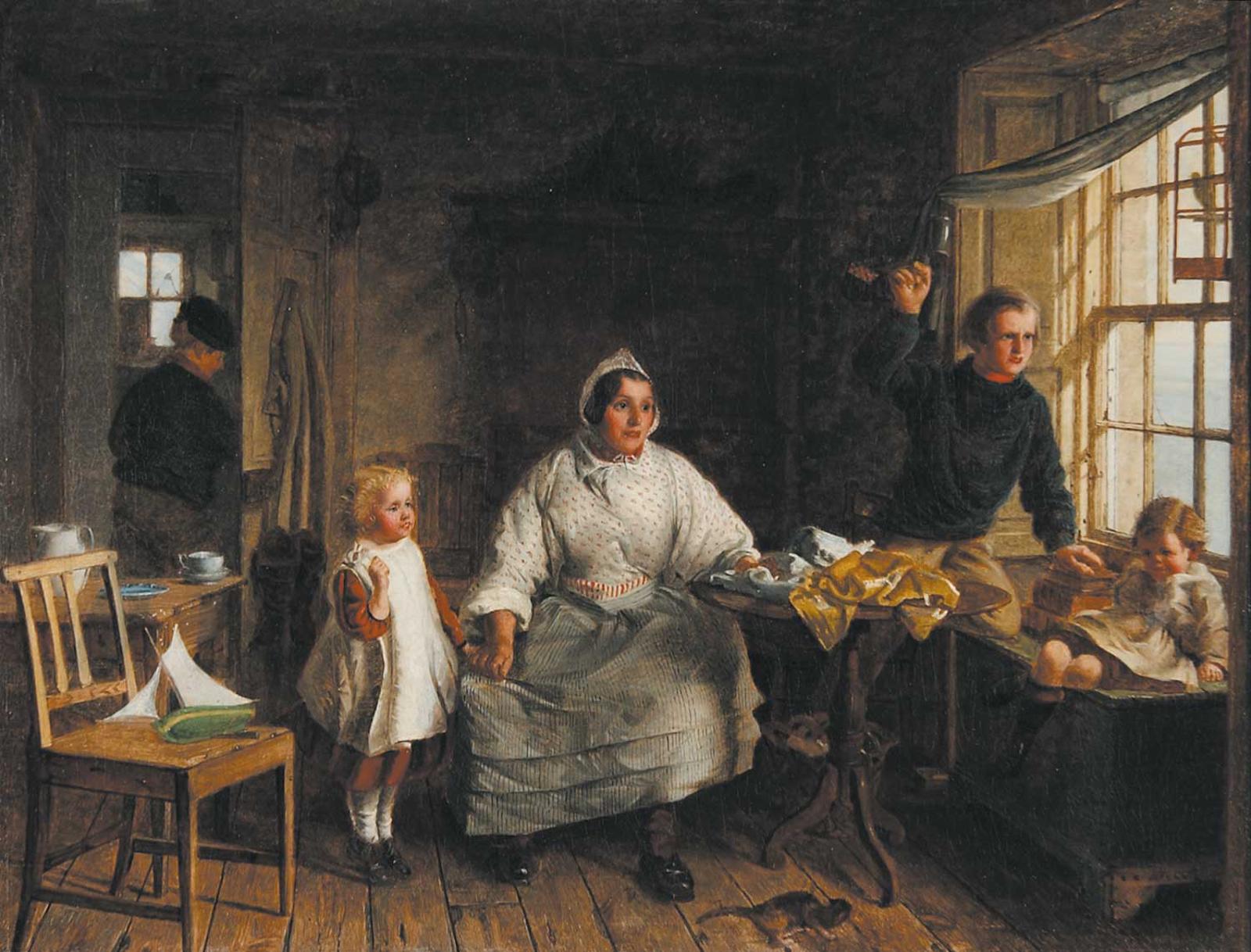 Erskine Nicol (1825-1904) - Untitled - Family Looking Out to Sea