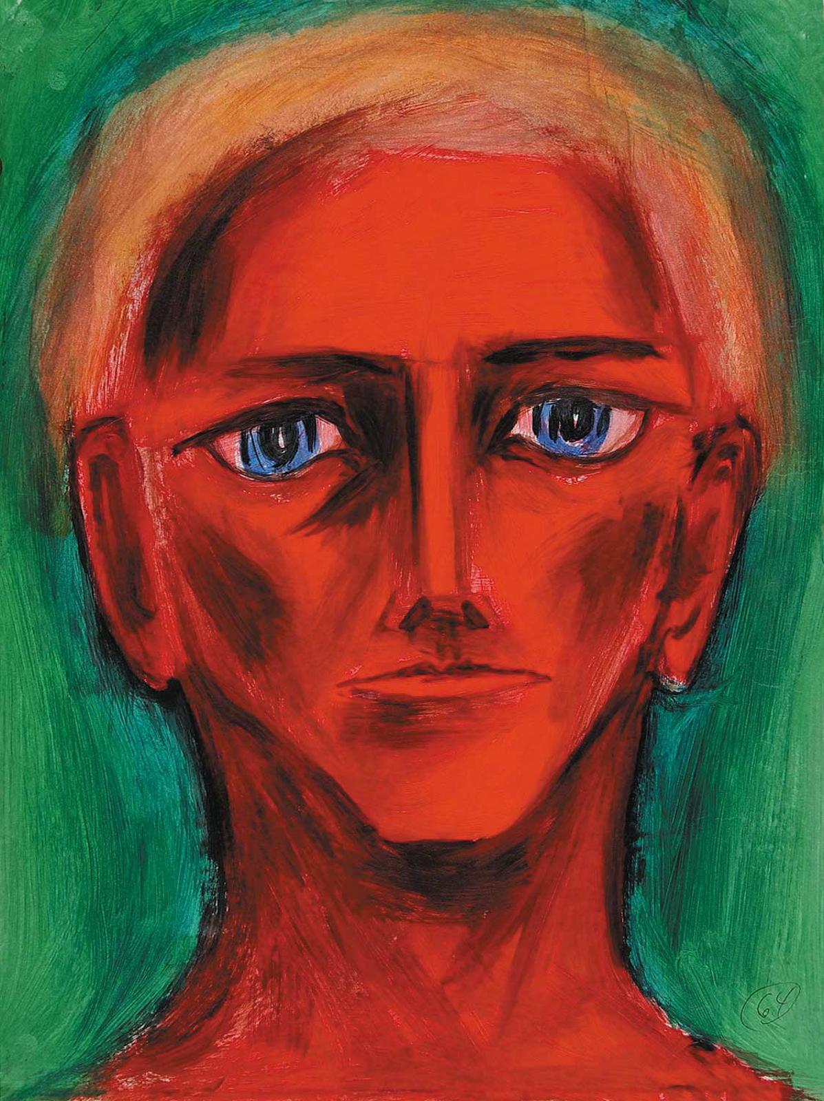 Robert Charles Aller (1922-2008) - Untitled - Self Portrait with Bright Green Background