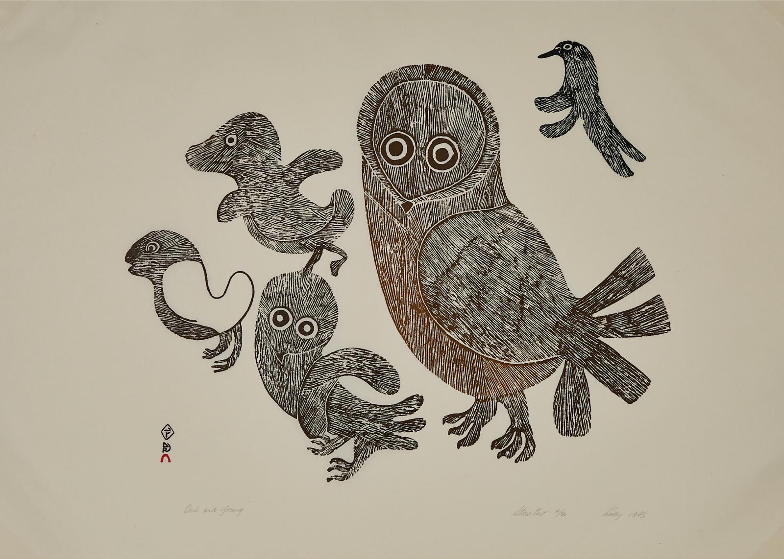 Lucy Qinnuayuak (1915-1982) - Owl And Young
