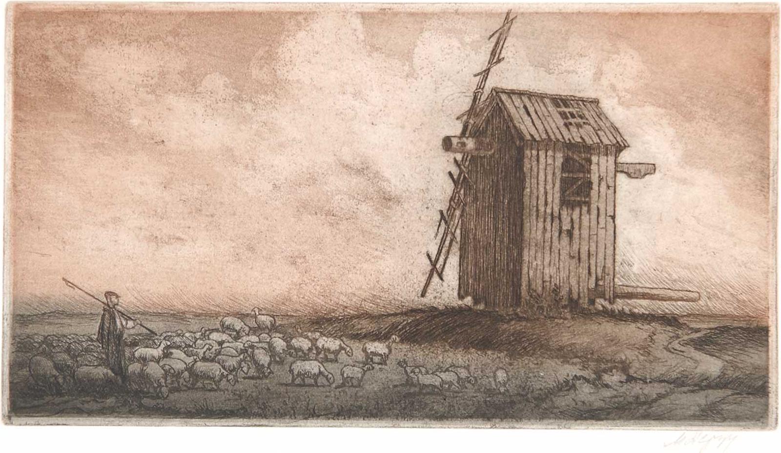 Mykhailo Hordioyovich Derehus (1904-1997) - A Windmill in the Steppes