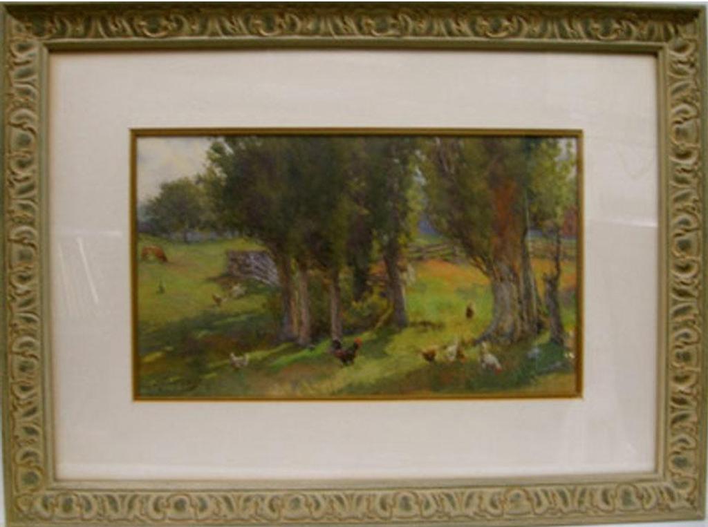 Charles MacDonald Manly (1855-1924) - Farmscape With Chickens And Cow