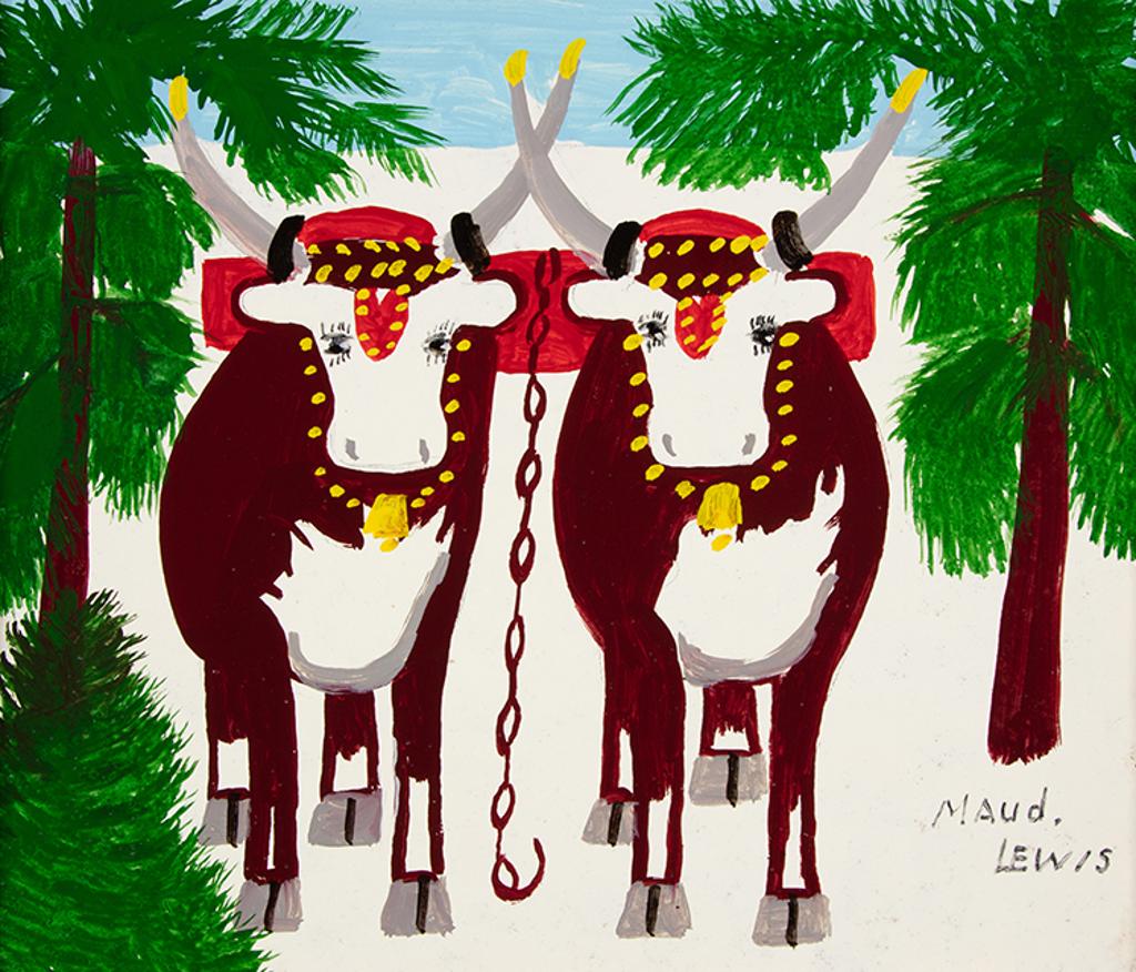 Maud Kathleen Lewis (1903-1970) - Two Oxen in Winter