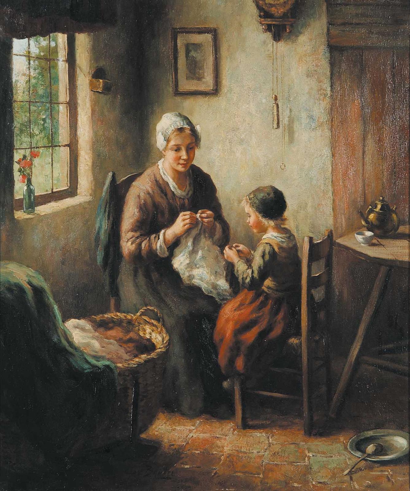 Cornelius Wouter Bouter (1888-1966) - The Sewing Lesson