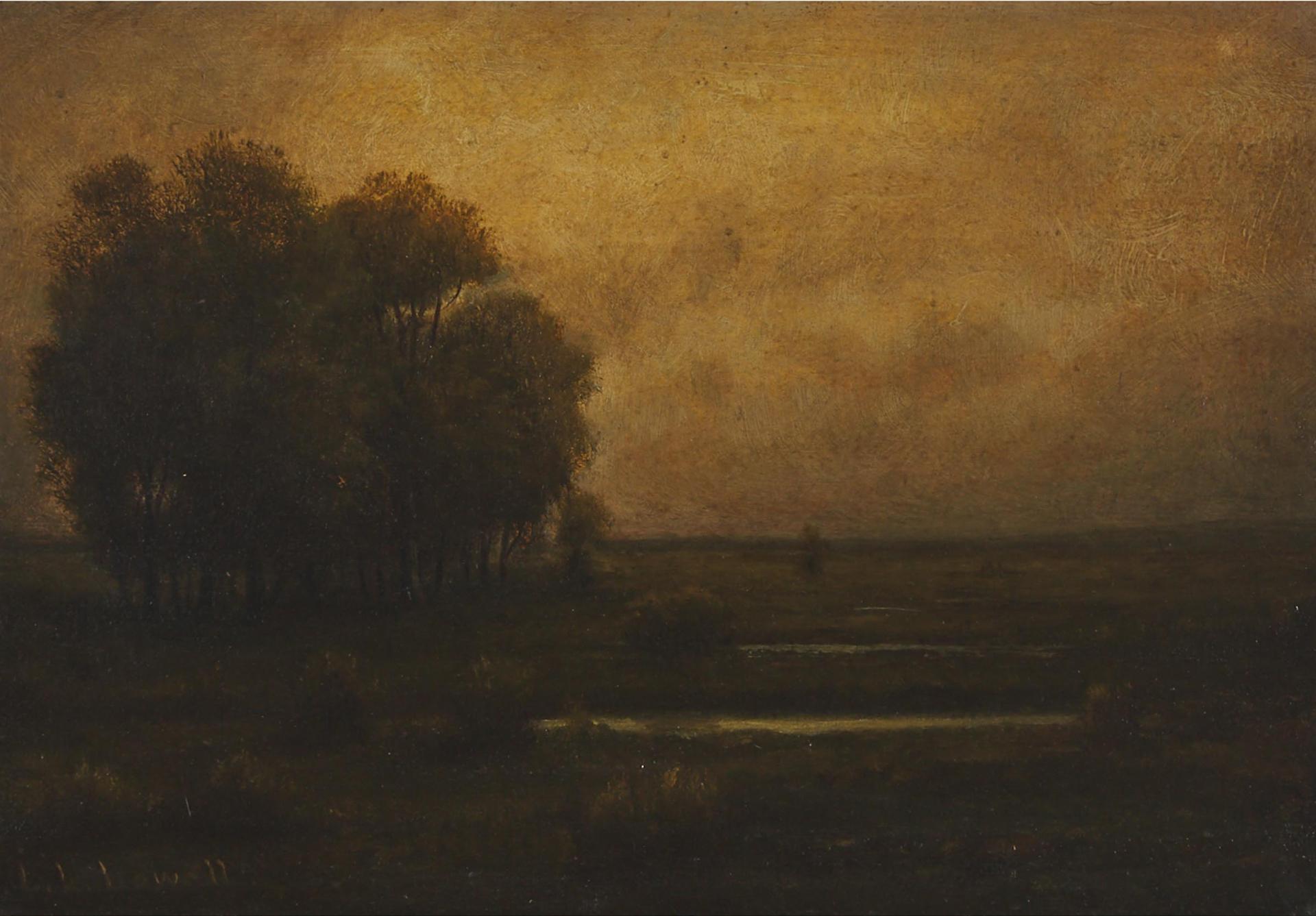 Professor Lemuel L. Lowell (1834-1914) - Tree And Field With Stream