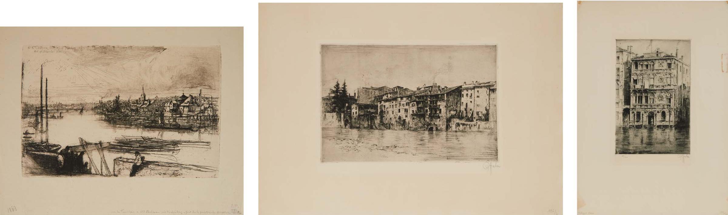 Francis Seymour Hayden - Old Chelsea Out Of Whistler's Window, 1863; Untitled (Venice-View From The Water); Palazzo Dario