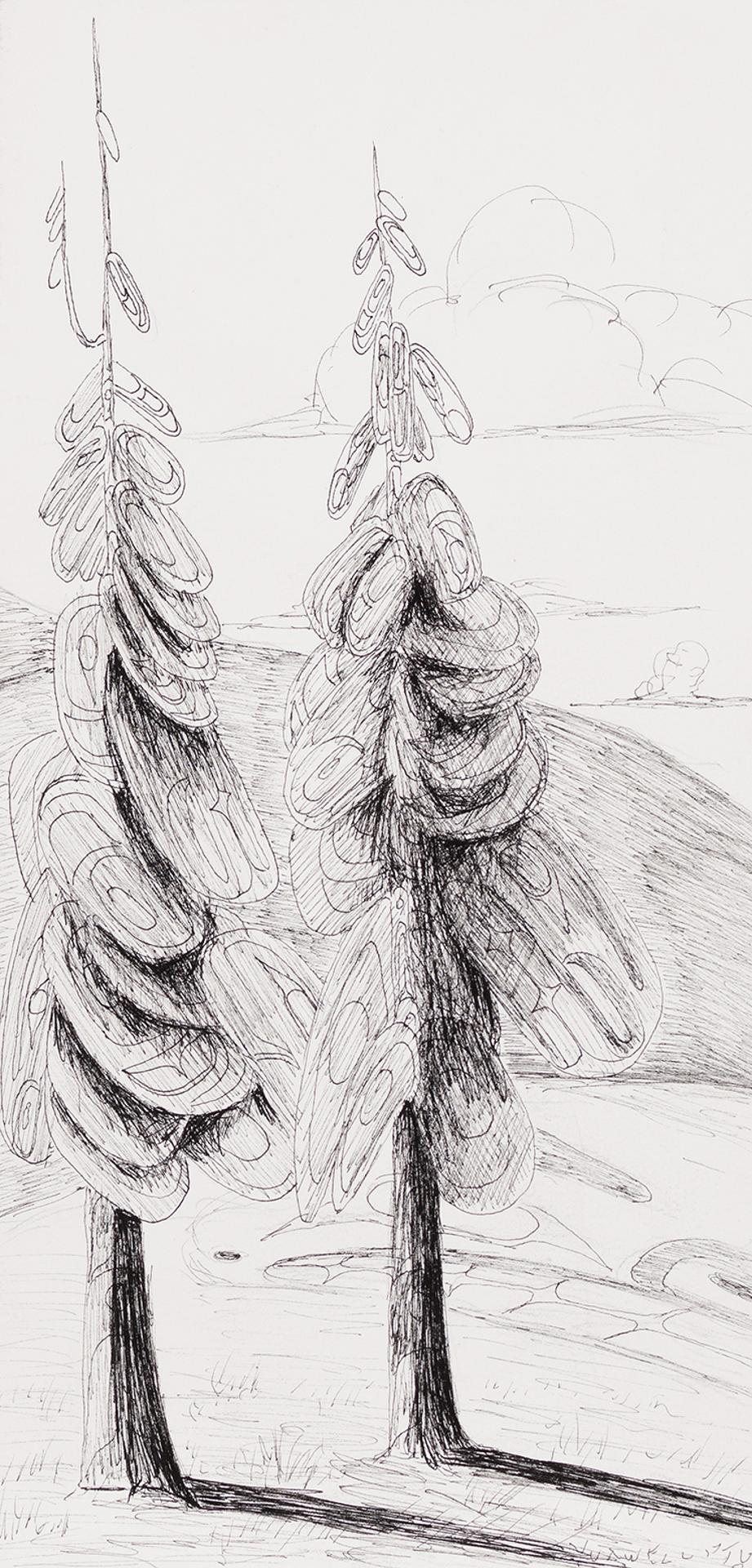 Lawrence Paul Yuxweluptun (1957) - Tree Landscape Study