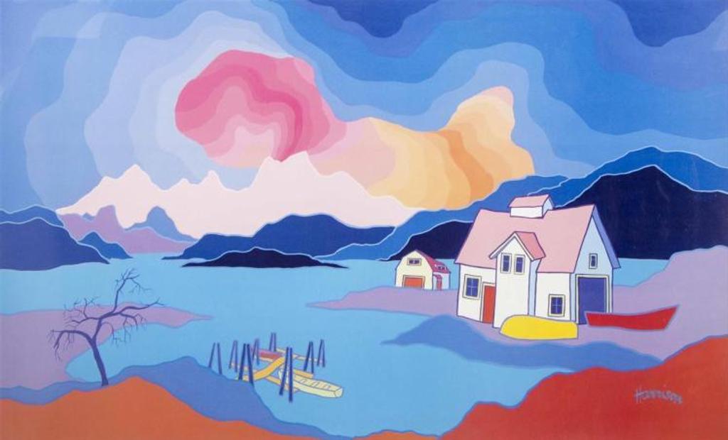 Ted Harrison (1926-2015) - Untitled - House on a lake