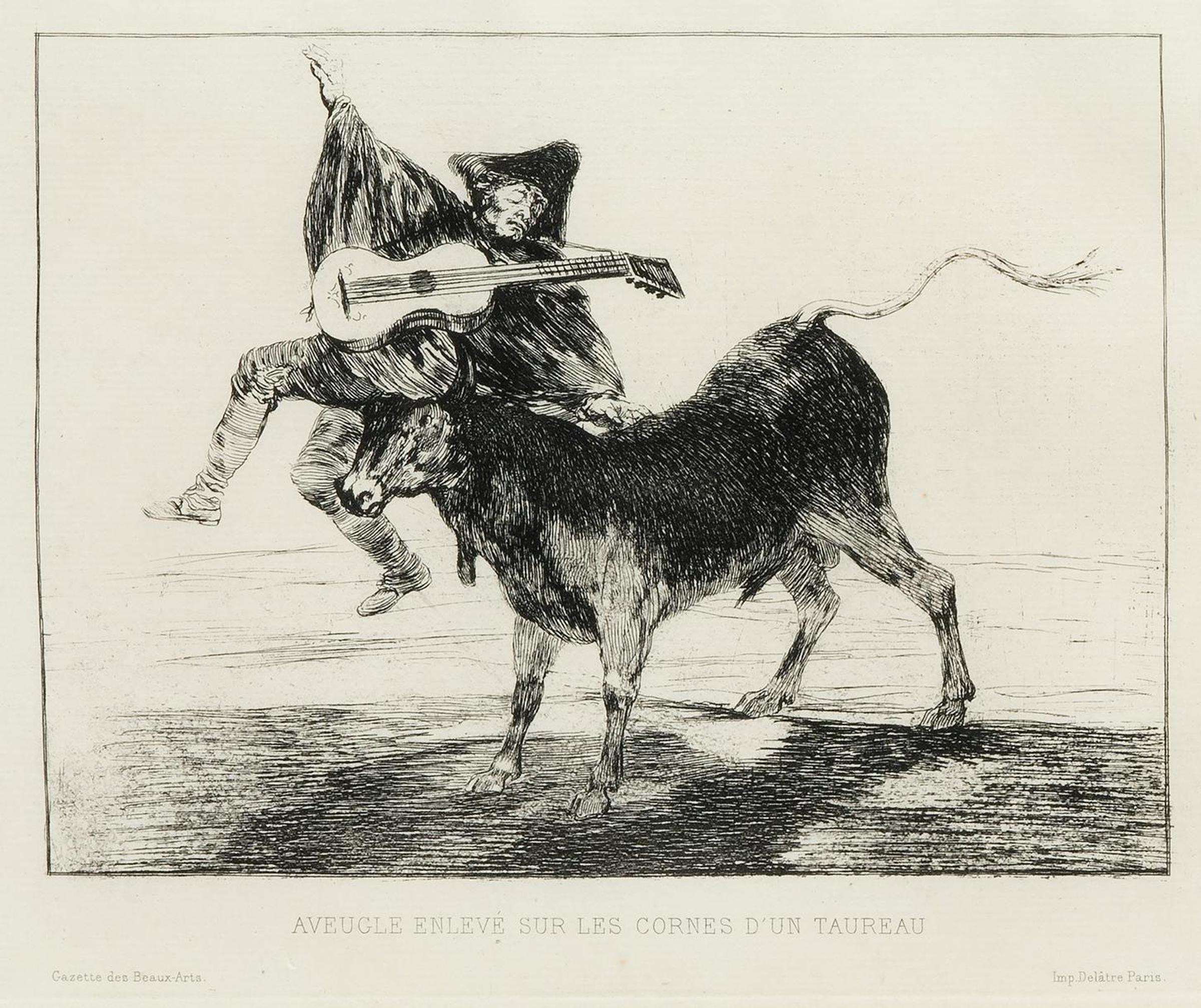 August Delatre (1822-1907) - Aveugle Enleve Sur les Cornes d'un Taureau