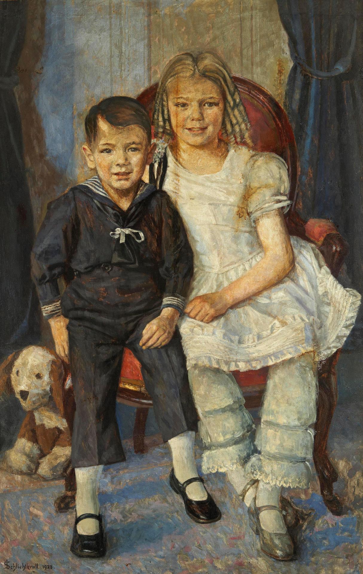 Johann Christopher Schlichtkrull (1866-1945) - Portrait of a girl and her younger brother