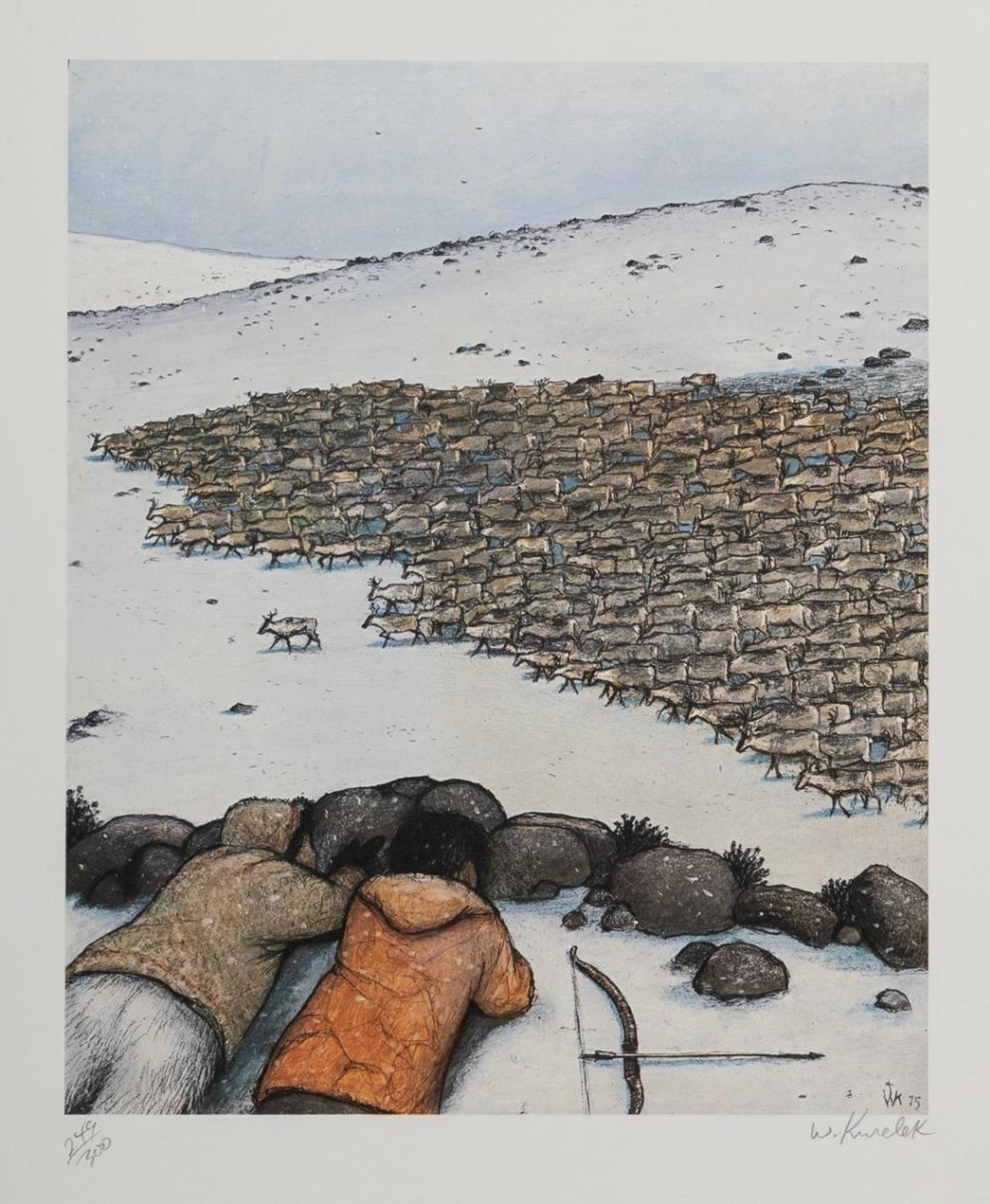William Kurelek (1927-1977) - Hunting Caribou