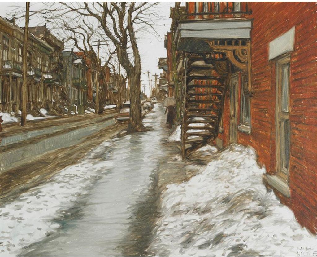 John Geoffrey Caruthers Little (1928-2024) - Slippery Sidewalks, Henri Julien Street, Montreal