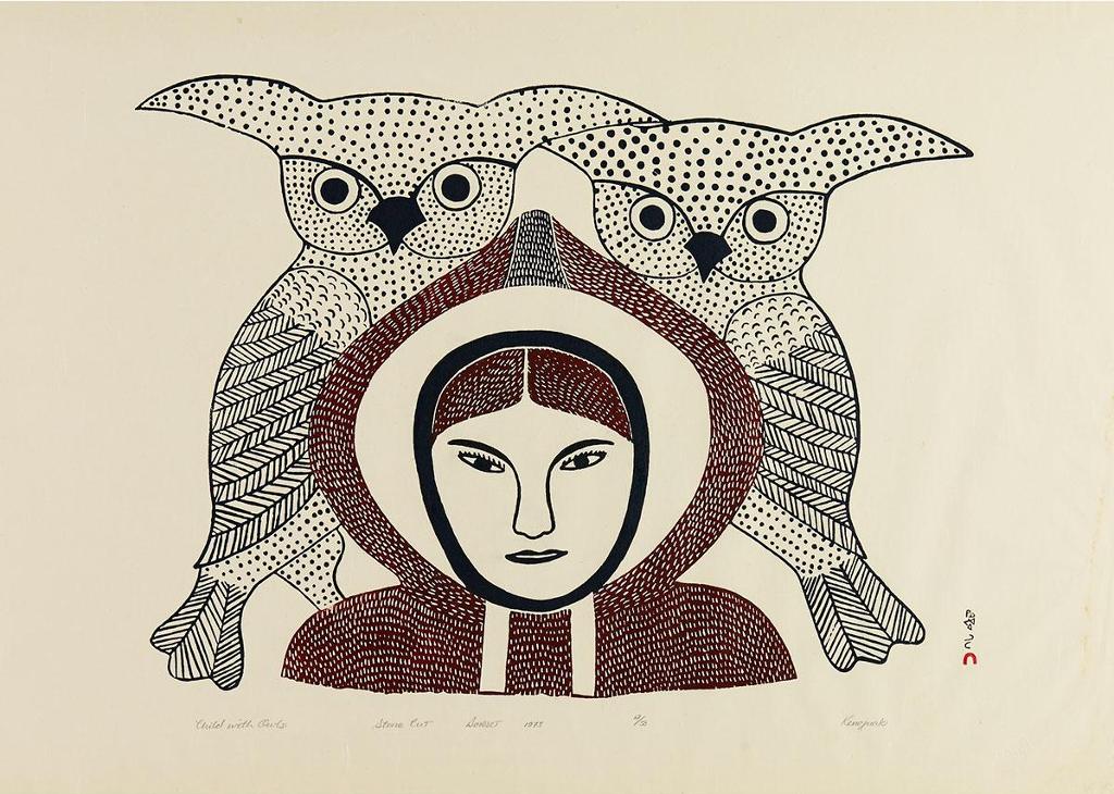 Kenojuak Ashevak (1927-2013) - Child With Owls
