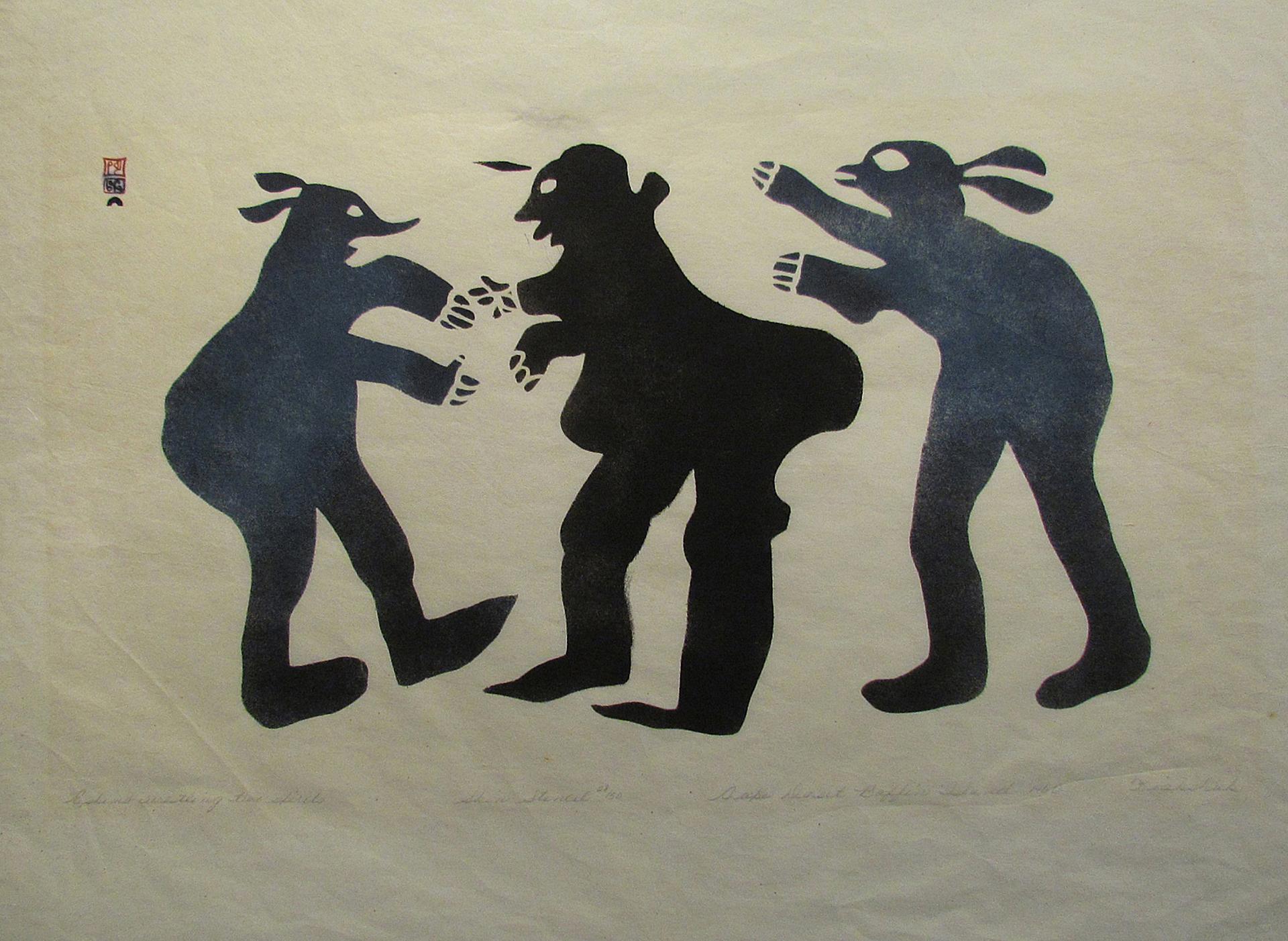 Kiakshuk (1886-1966) - Eskimo Wrestling Two Spirits, 1960