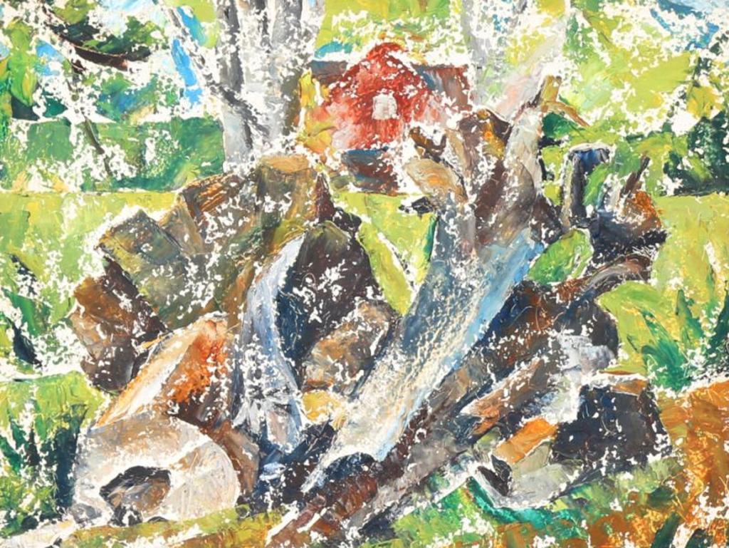 Bertram Richard Brooker (1888-1955) - Abstract Tree Trunks And House