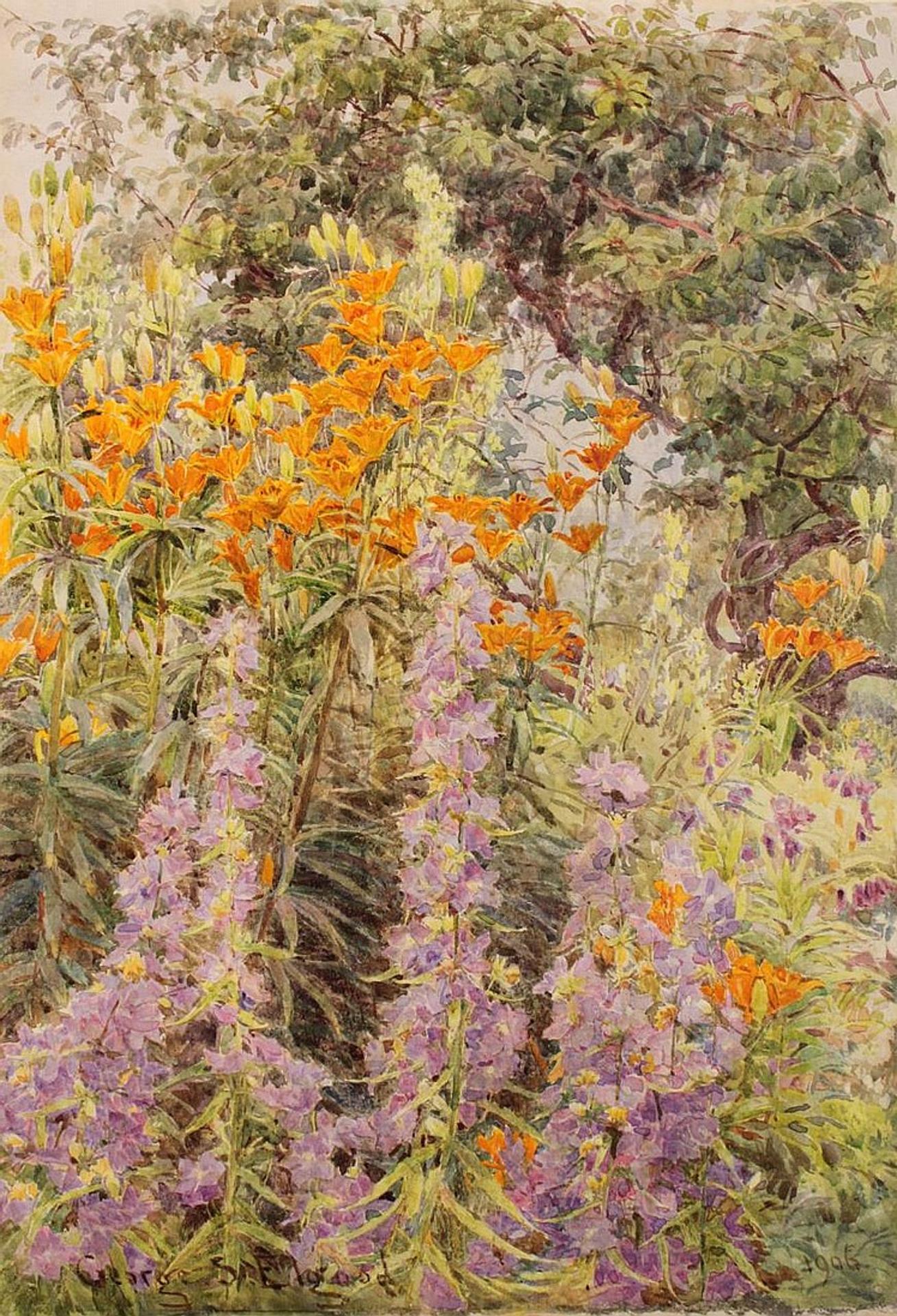 George Samuel Elgood (1851-1943) - Orange Lily and Campanula