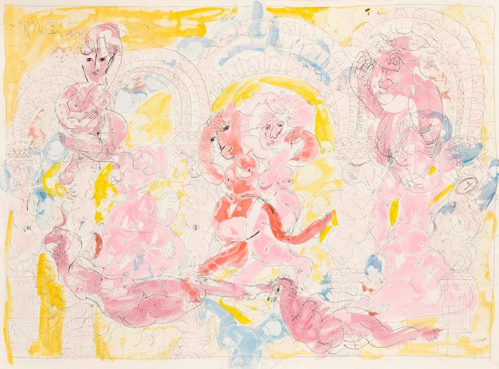 Rick McCarthy (1941) - Untitled - Colourful Dancing Nudes