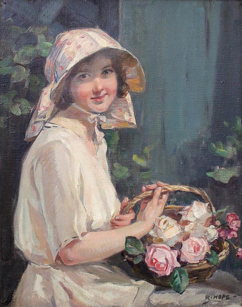 Robert John Hope (1948-2023) - Untitled- Portrait of a Young Lady with a basket of roses