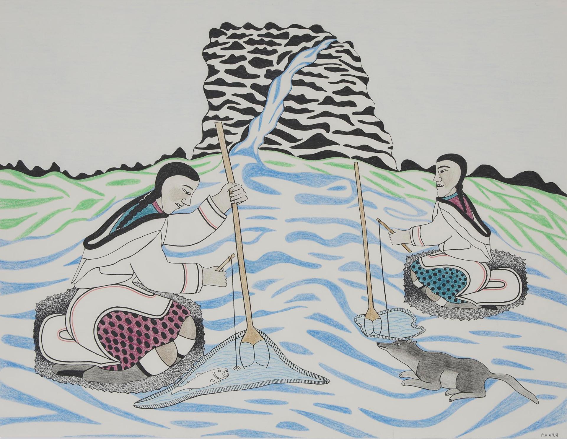 Kenojuak Ashevak (1927-2013) - Women Fishing