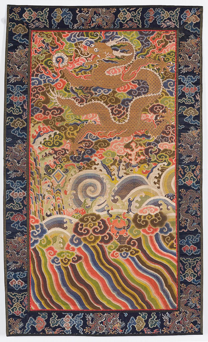 Chinese Art - A Chinese Silk Brocade 'Dragon' Panel, 18th Century