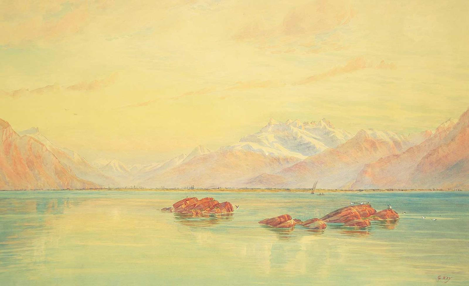 Charles Jones (C. J.) Way (1834-1919) - Water Reflections with Mountains in the Distance