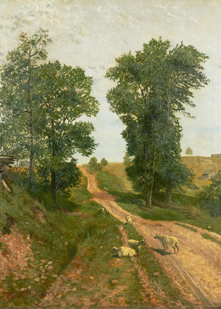 Thomas Mower Martin (1838-1934) - Sheep on a Country Road