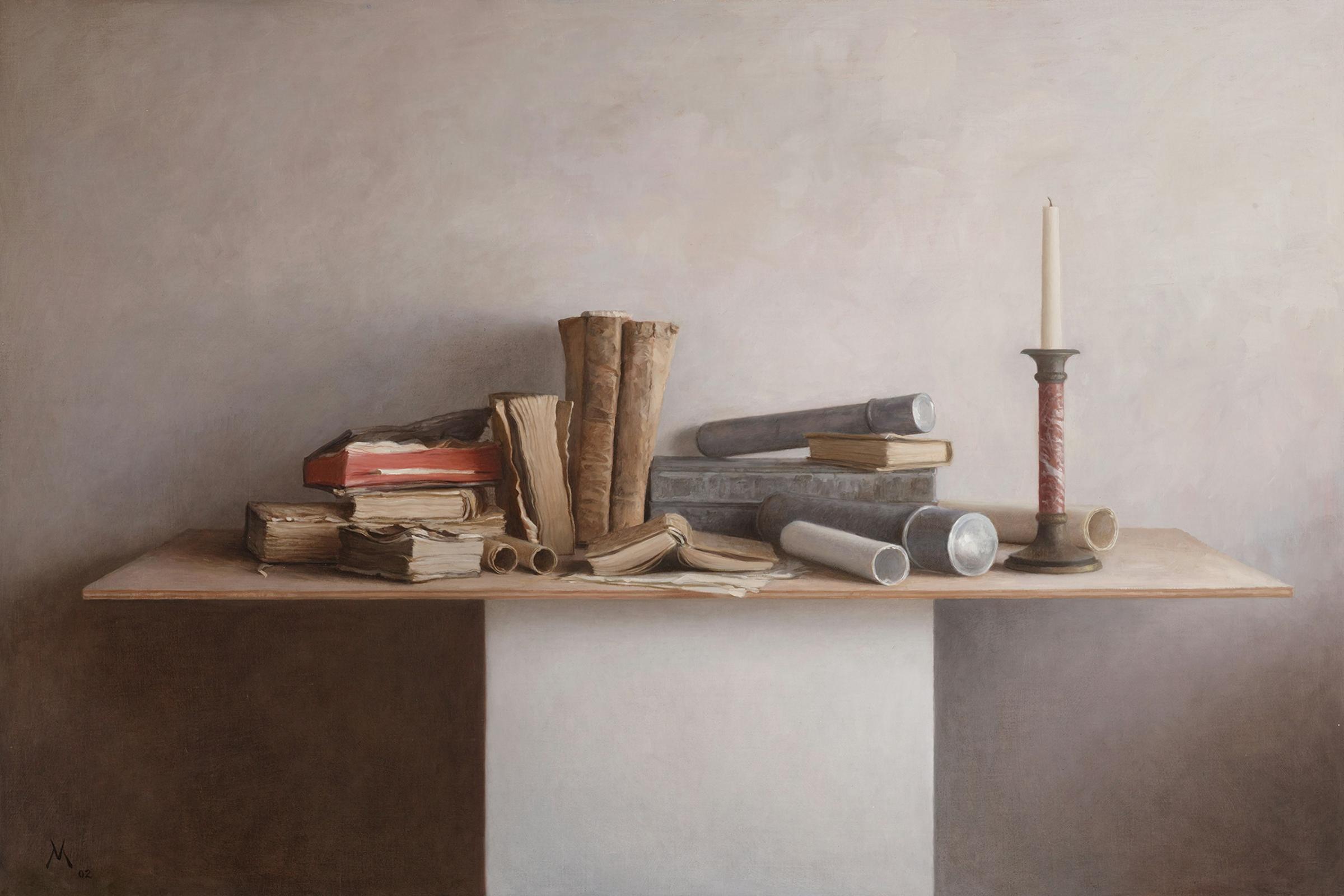 Guillermo Muñoz Vera (1956) - Libros antiguos y palmatoria II, 2002