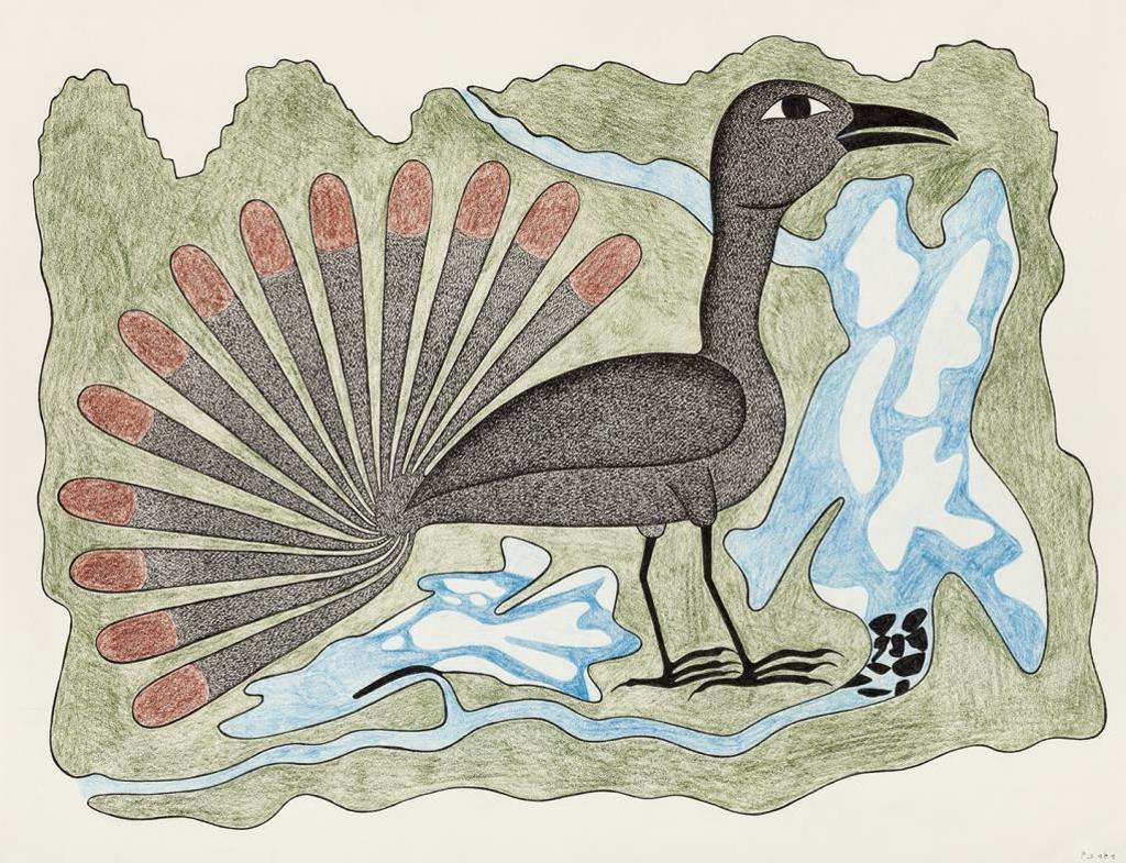 Kenojuak Ashevak (1927-2013) - Untitled (Bird in a Landscape), 1996-97
