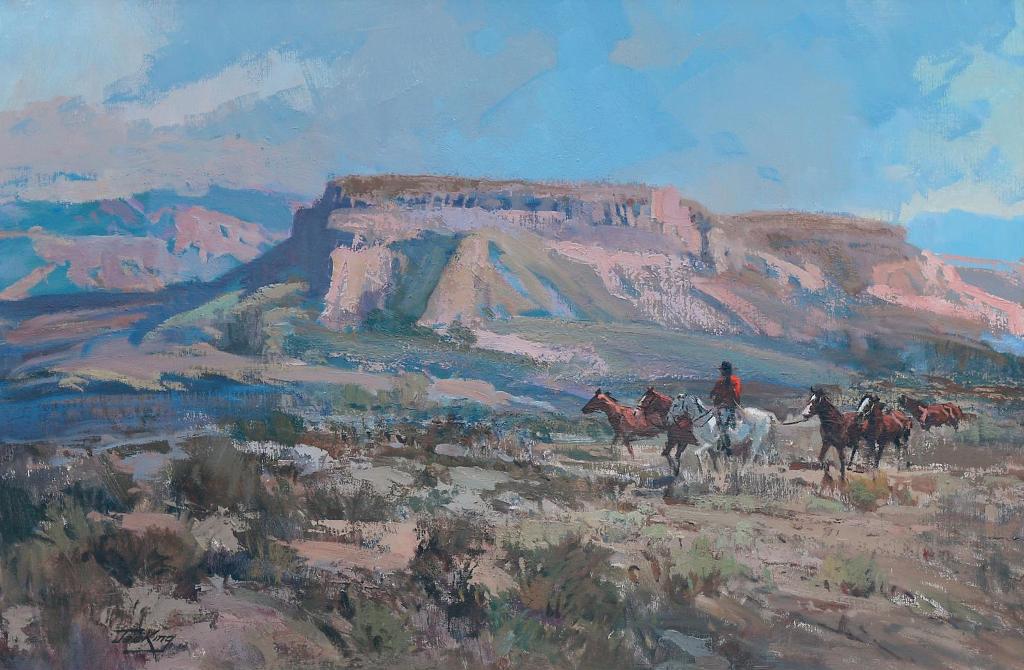Jack [Jac] Elmo King (1920-1998) - Rider Leading Horses In A Desert Terrain