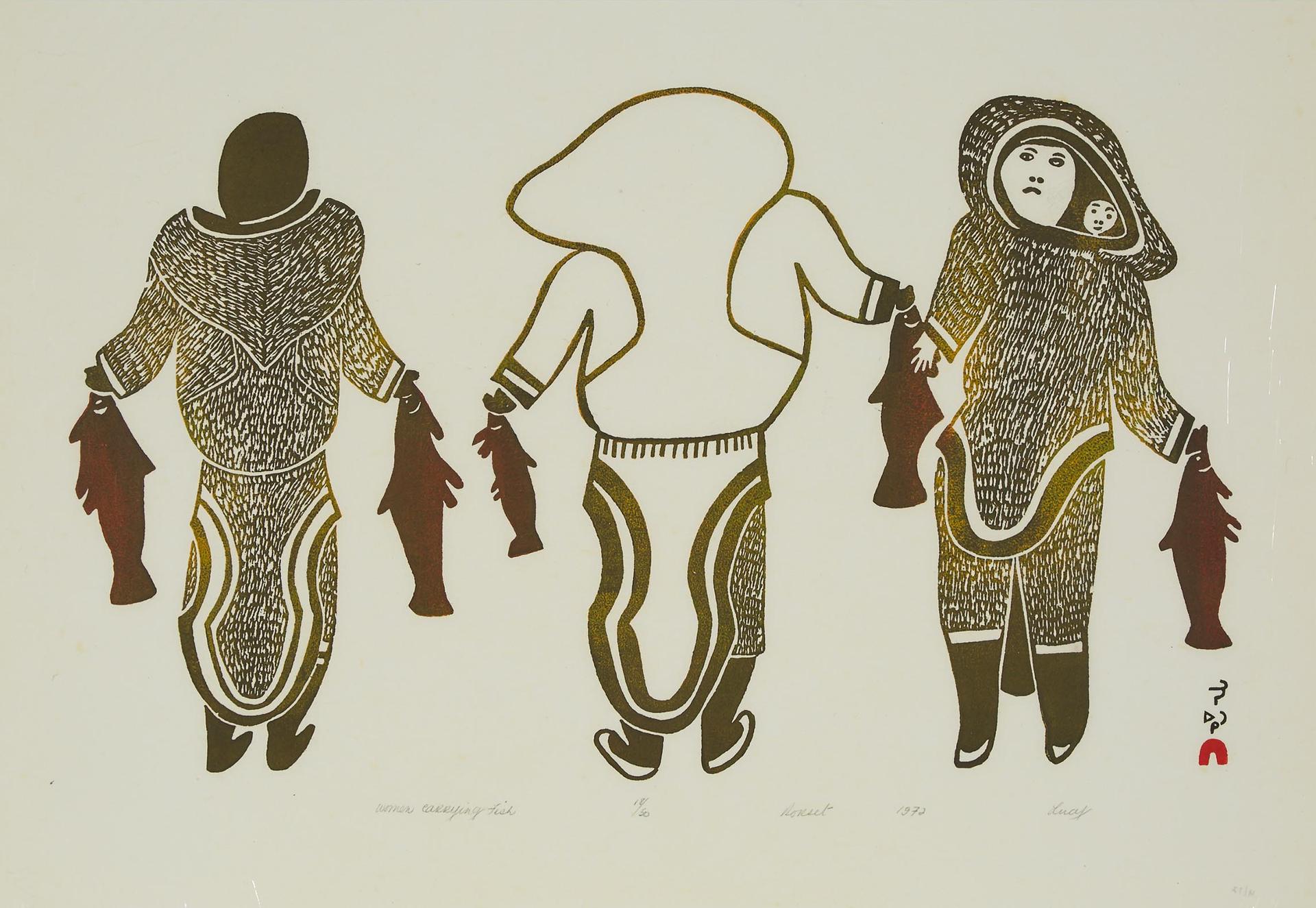 Lucy Qinnuayuak (1915-1982) - Woman Carrying Fish