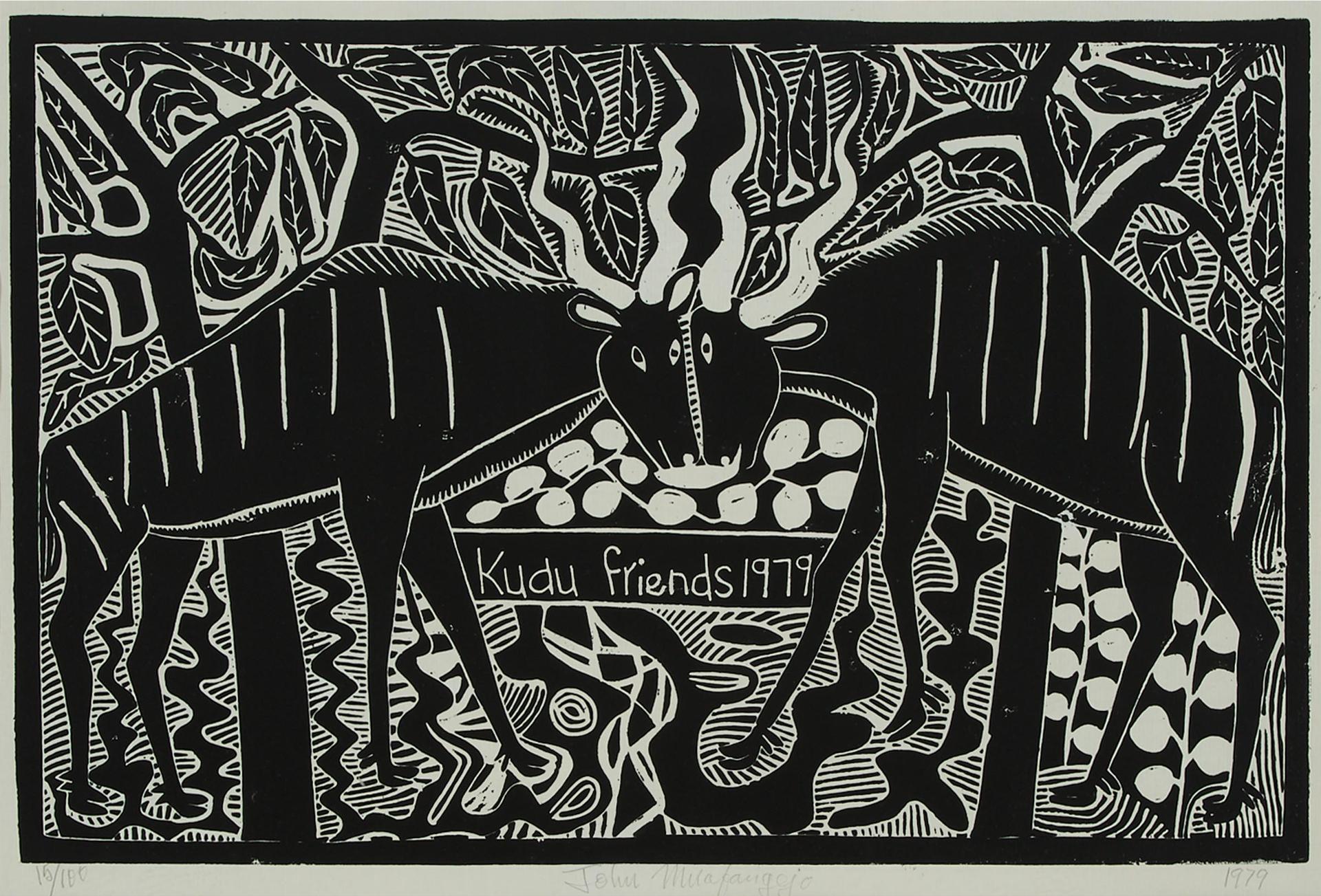 John Ndevasia Muafangejo (1943-1987) - Kudu Friends, 1979