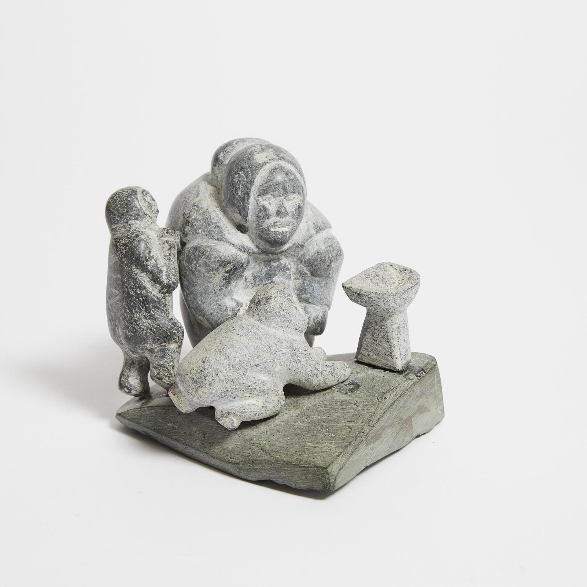 Yvonne Kanayuq Arnakyuinak (1920-1998) - Mother With Children And Quilliq