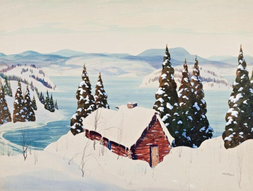 Graham Norble Norwell (1901-1967) - Log Cabin In Winter